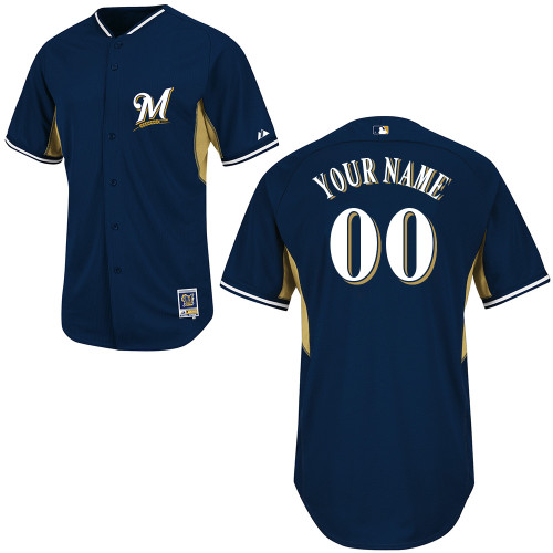 Customized Youth MLB jersey-Milwaukee Brewers Authentic 2014 Navy Cool Base BP Baseball Jersey